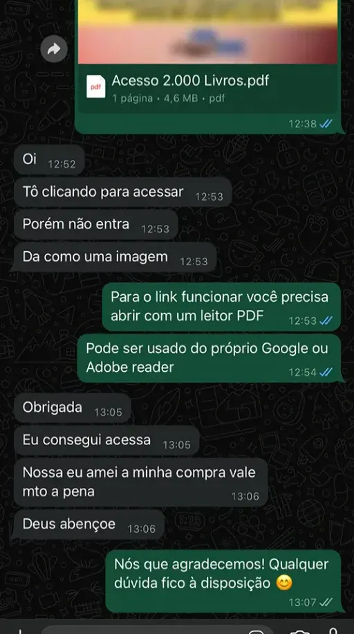 Mensagem de aluna dizendo que amou a compra