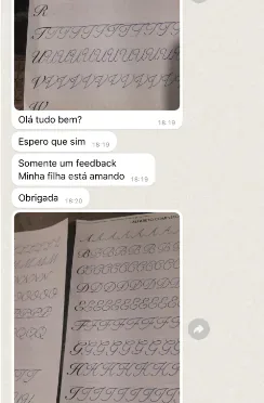 Mensagem de mãe com fotos dos exercícios da filha