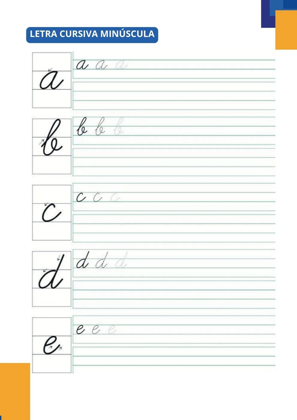 Página de letra cursiva minúscula